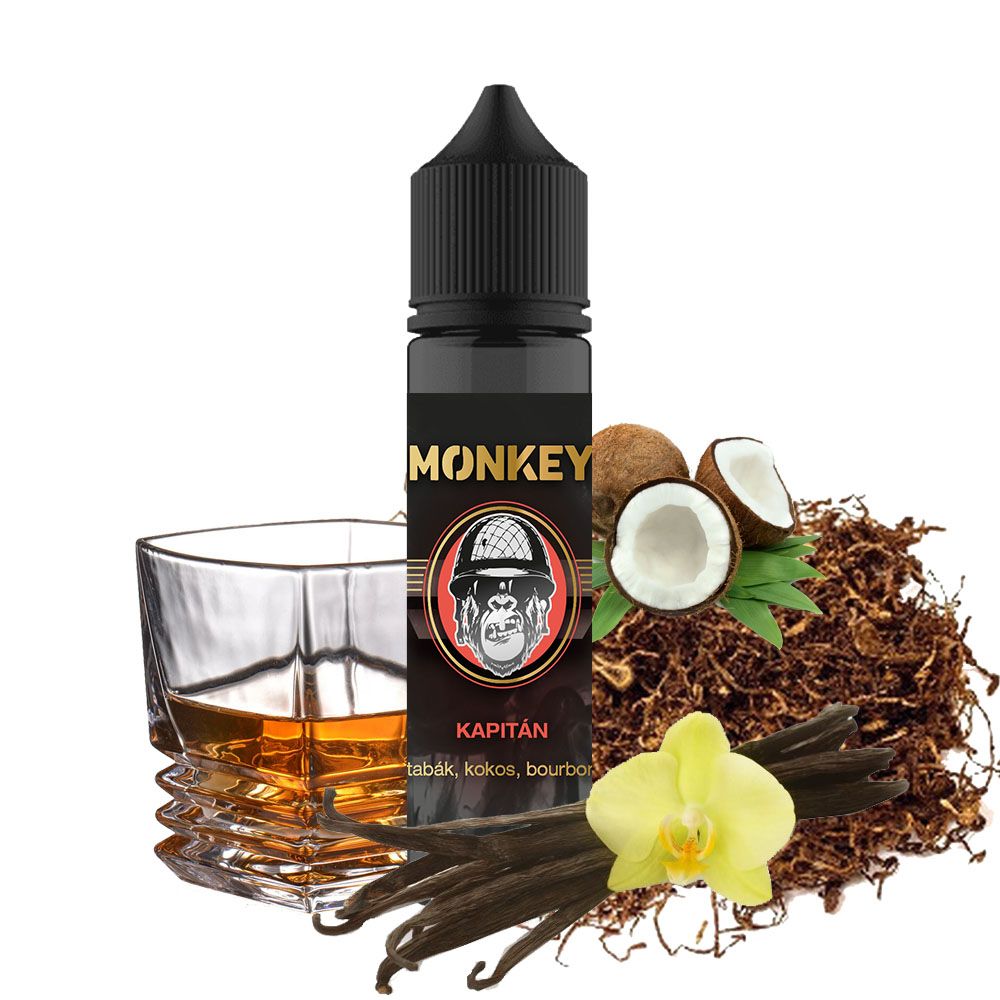 KAPITÁN - tabak, kokos, bourbon - Monkey shake&vape 12ml Monkey liquid